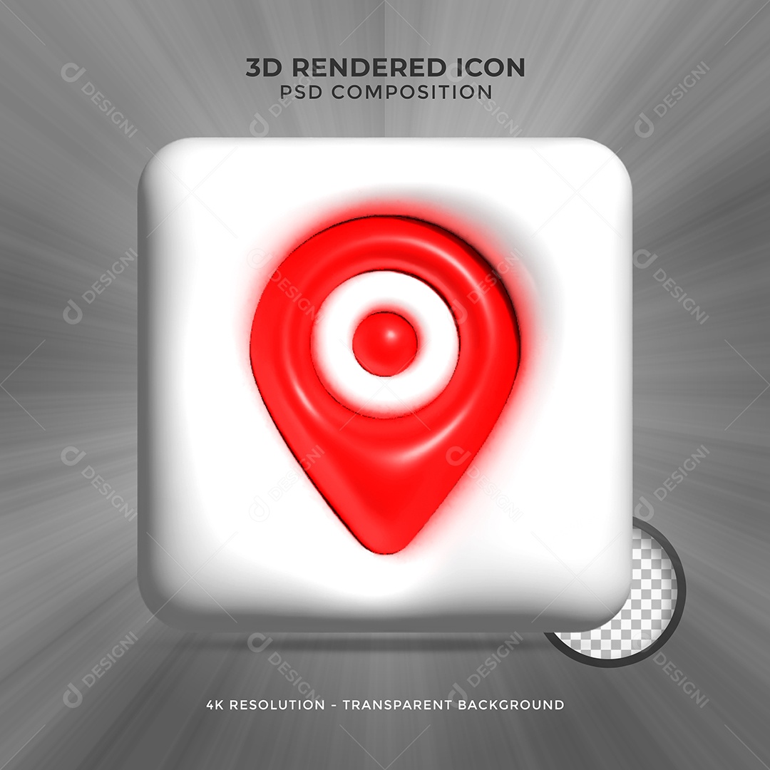 Ícone 3D de Localização Vermelho e Branco Elemento para Composição PSD