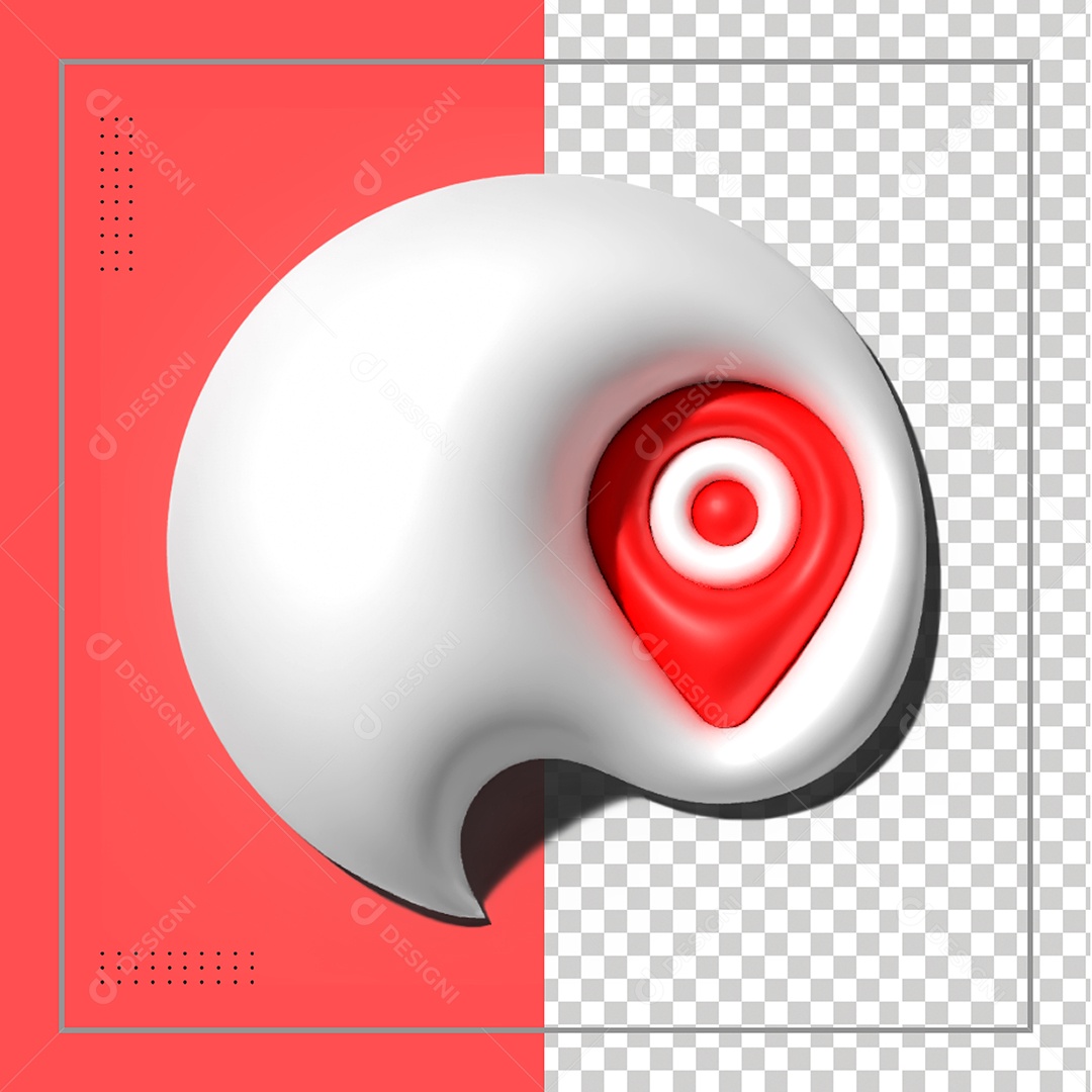 Ícone 3D de Localização Vermelho e Branco Elemento para Composição PSD
