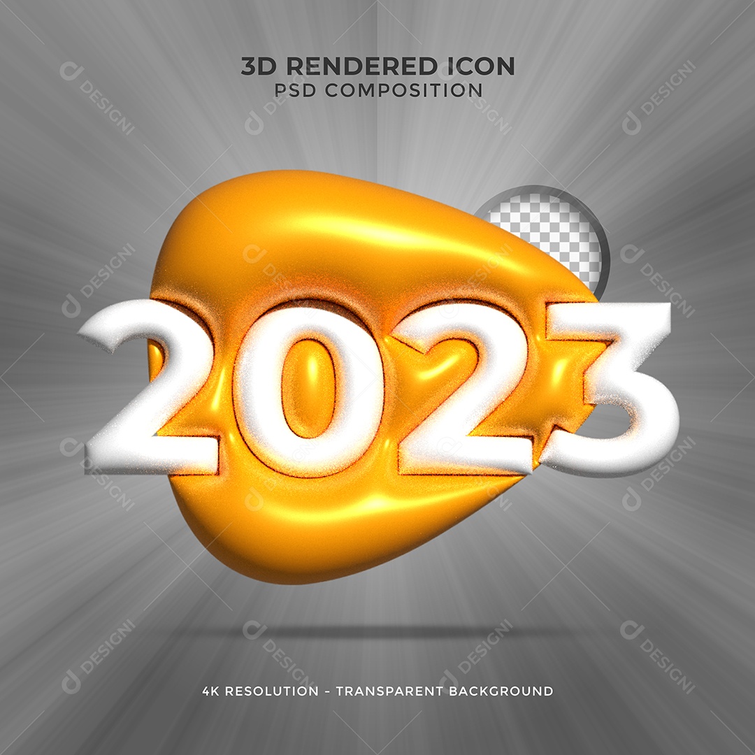 Número 3D 2023 de Ano Novo Branco e Laranja Elemento para Composição PSD