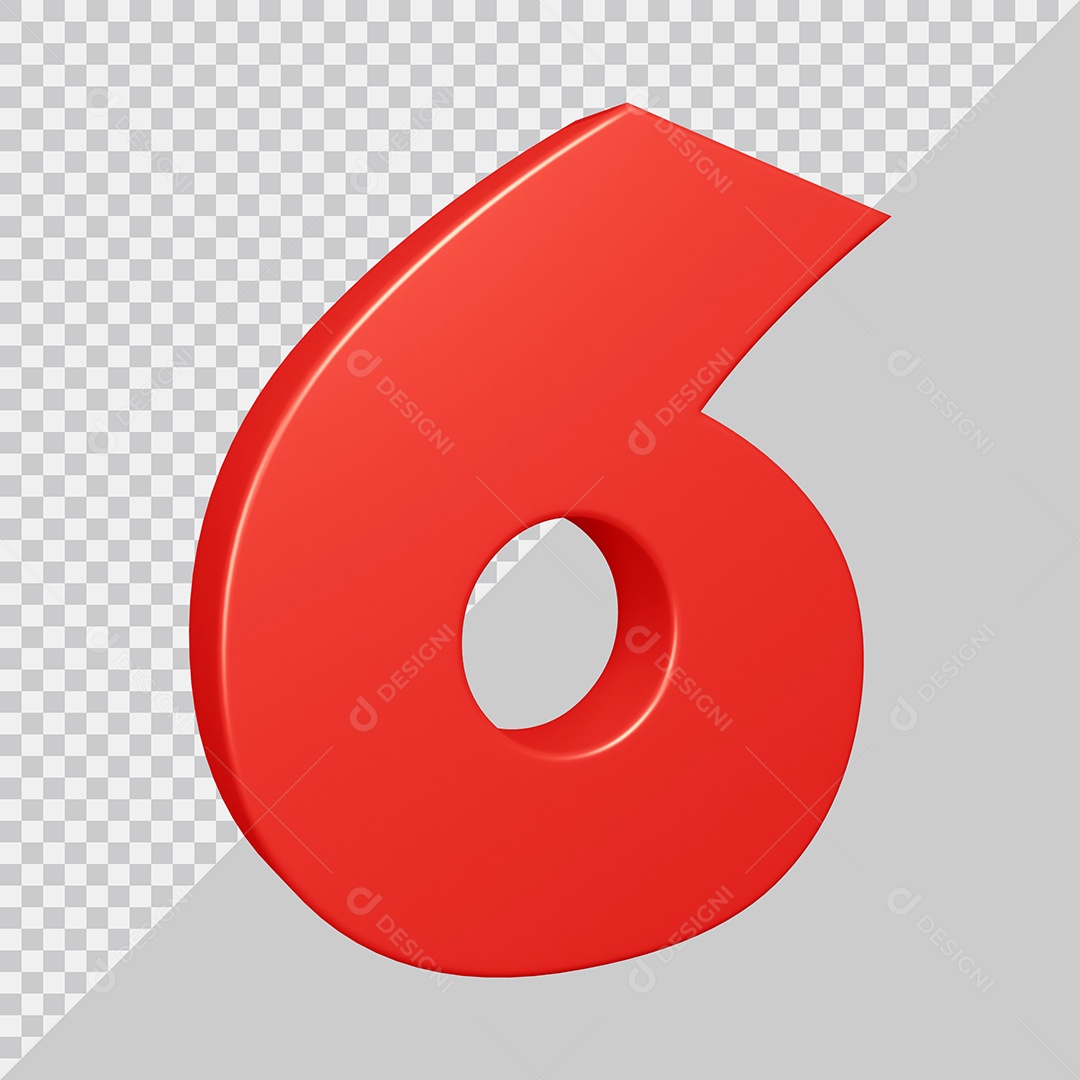 Elemento 3D Para Composições Número 6 Vermelha PSD