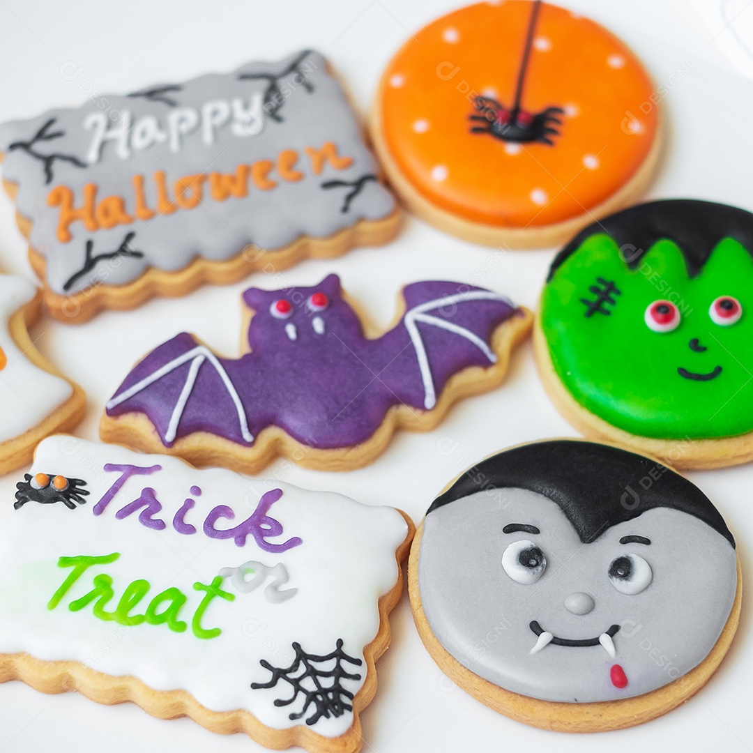 Feliz Dia das Bruxas com Cookies engraçados; Abóbora, fantasma assustador