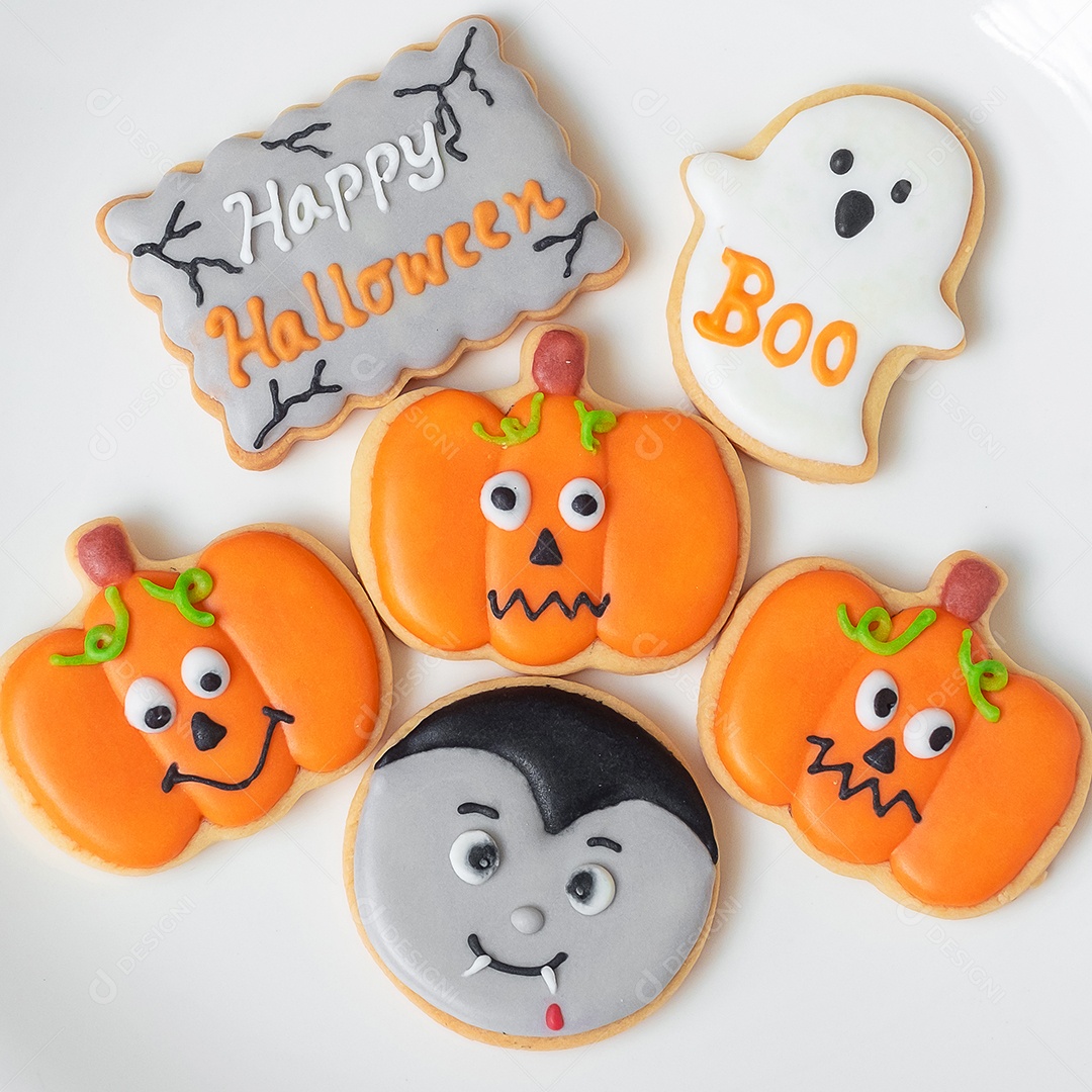 Feliz Dia das Bruxas com Cookies engraçados; Abóbora, fantasma assustador