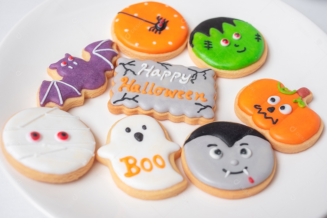 Feliz Dia das Bruxas com Cookies engraçados; Abóbora, fantasma assustador