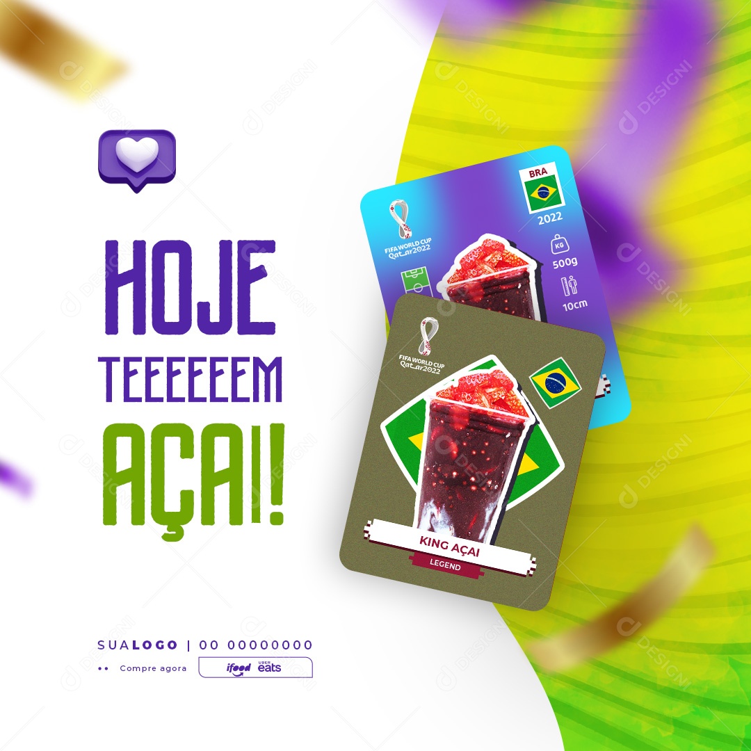 Hoje Tem Açaí Açaiteria Copa do Mundo Social Media PSD Editável