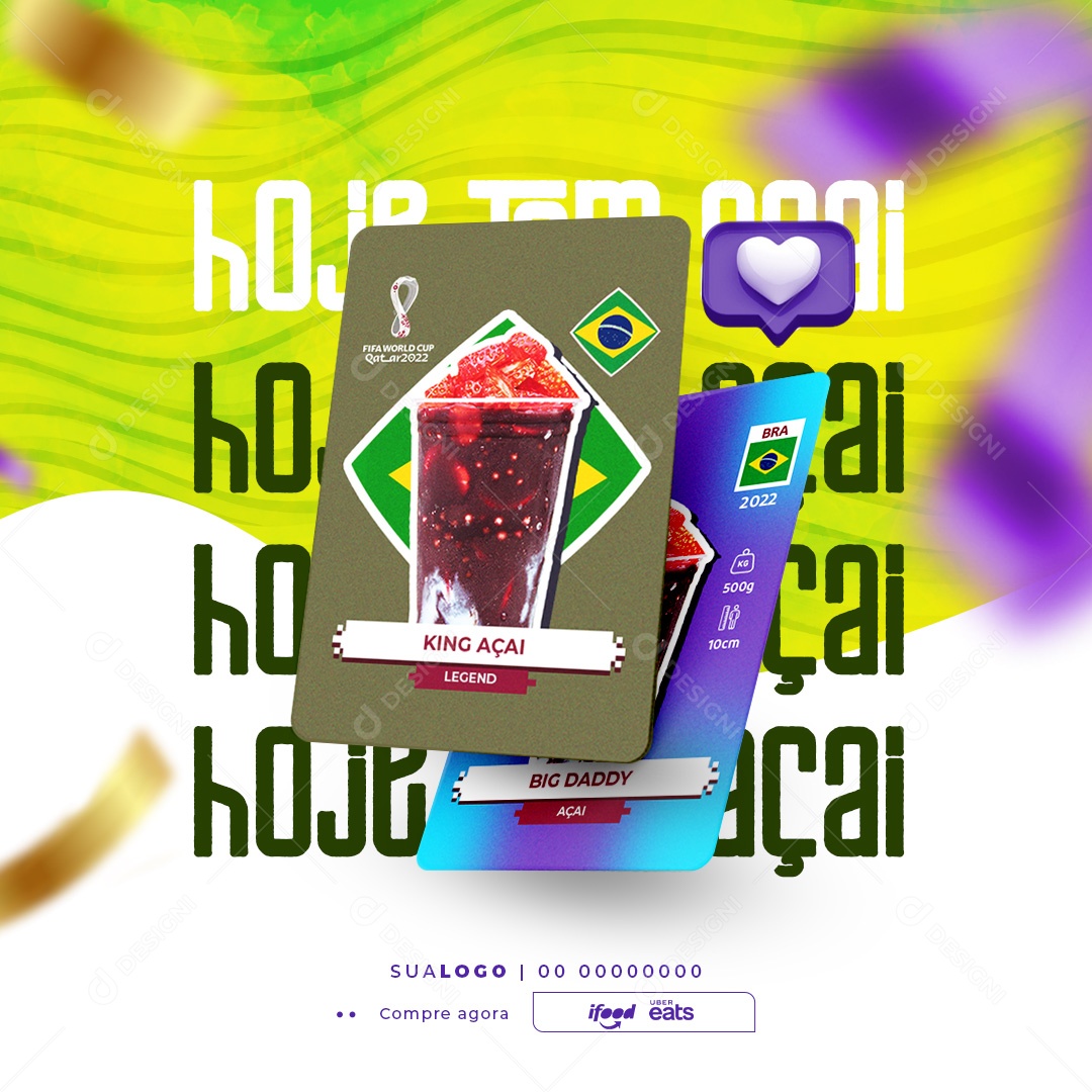 Hoje Tem Açaí Açaiteria Copa do Mundo Social Media PSD Editável