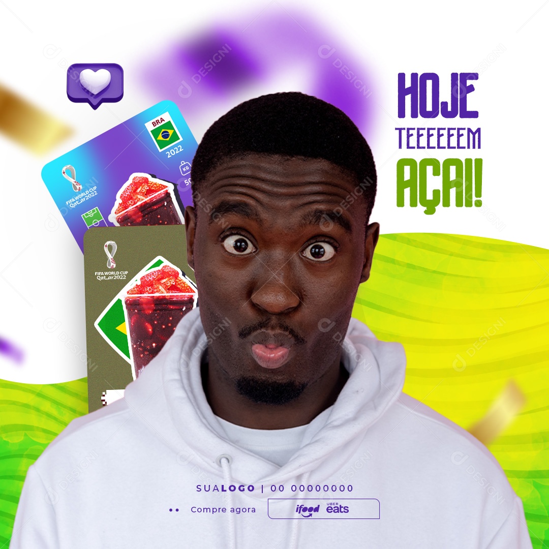 Social Media Açaiteria Hoje tem Açaí na Copa do Mundo PSD Editável