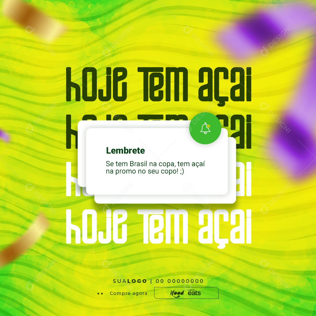 Lembrete Açaiteria Hoje tem Açai Social Média PSD Editavel