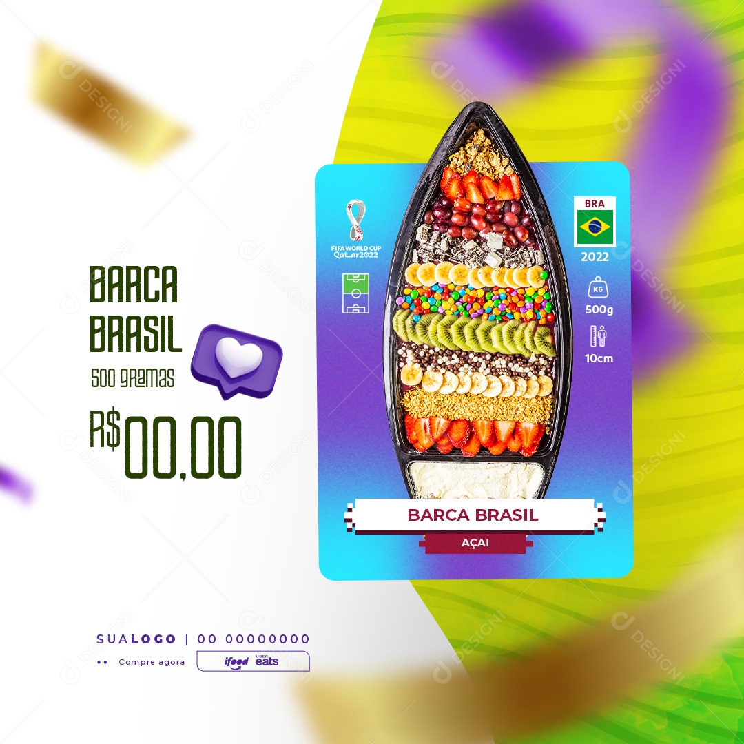 Post Açaiteria Barca Brasil Social Media PSD Editável