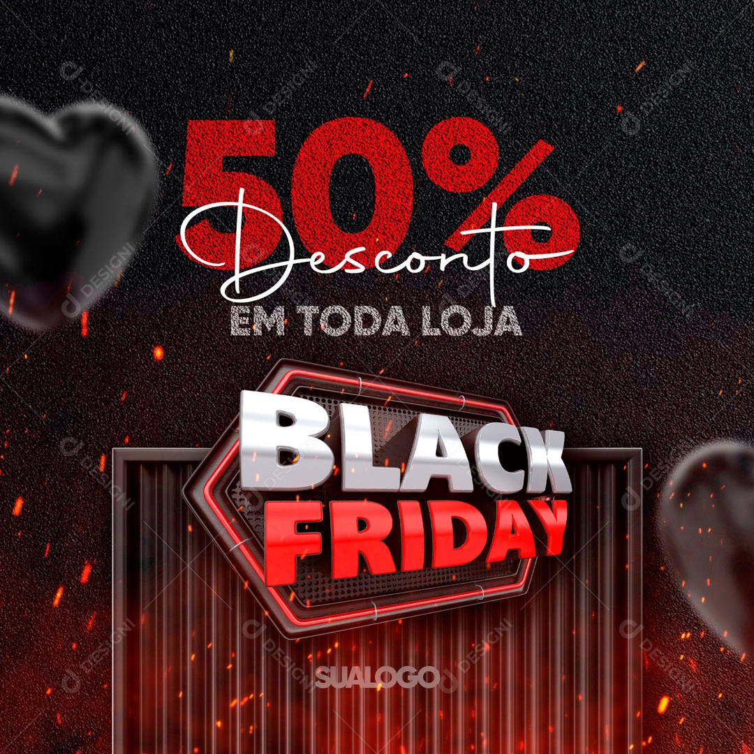 Black Friday em toda Loja Desconto de 50% Social Media PSD Editável