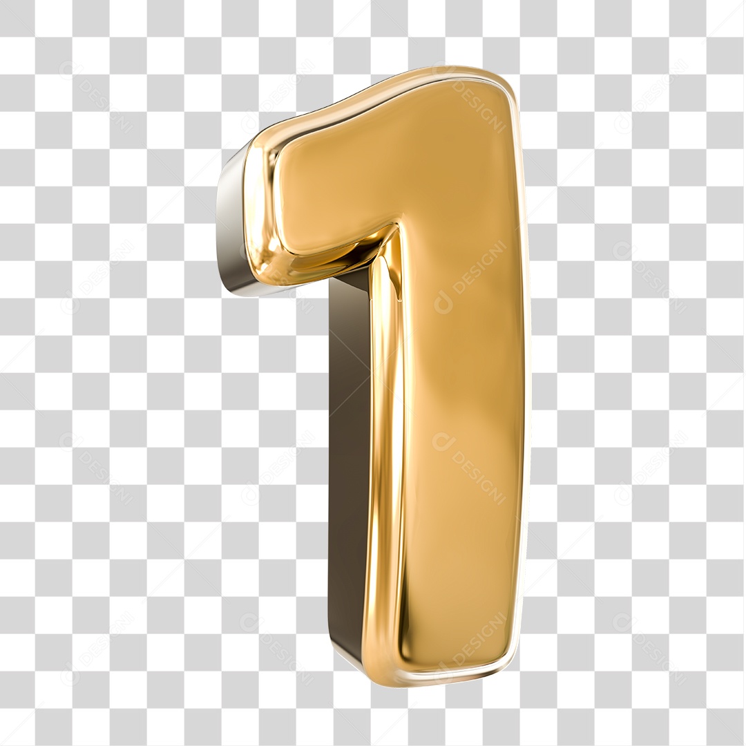 Elemento 3D Número 1 Dourado PNG Transparente Sem Fundo