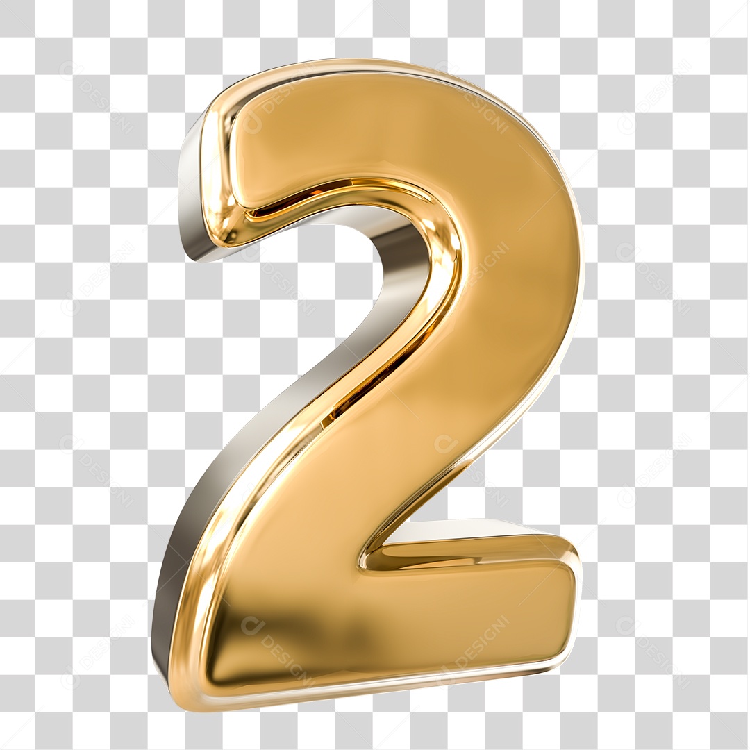 Elemento 3D Número 2 Dourado PNG Transparente Sem Fundo