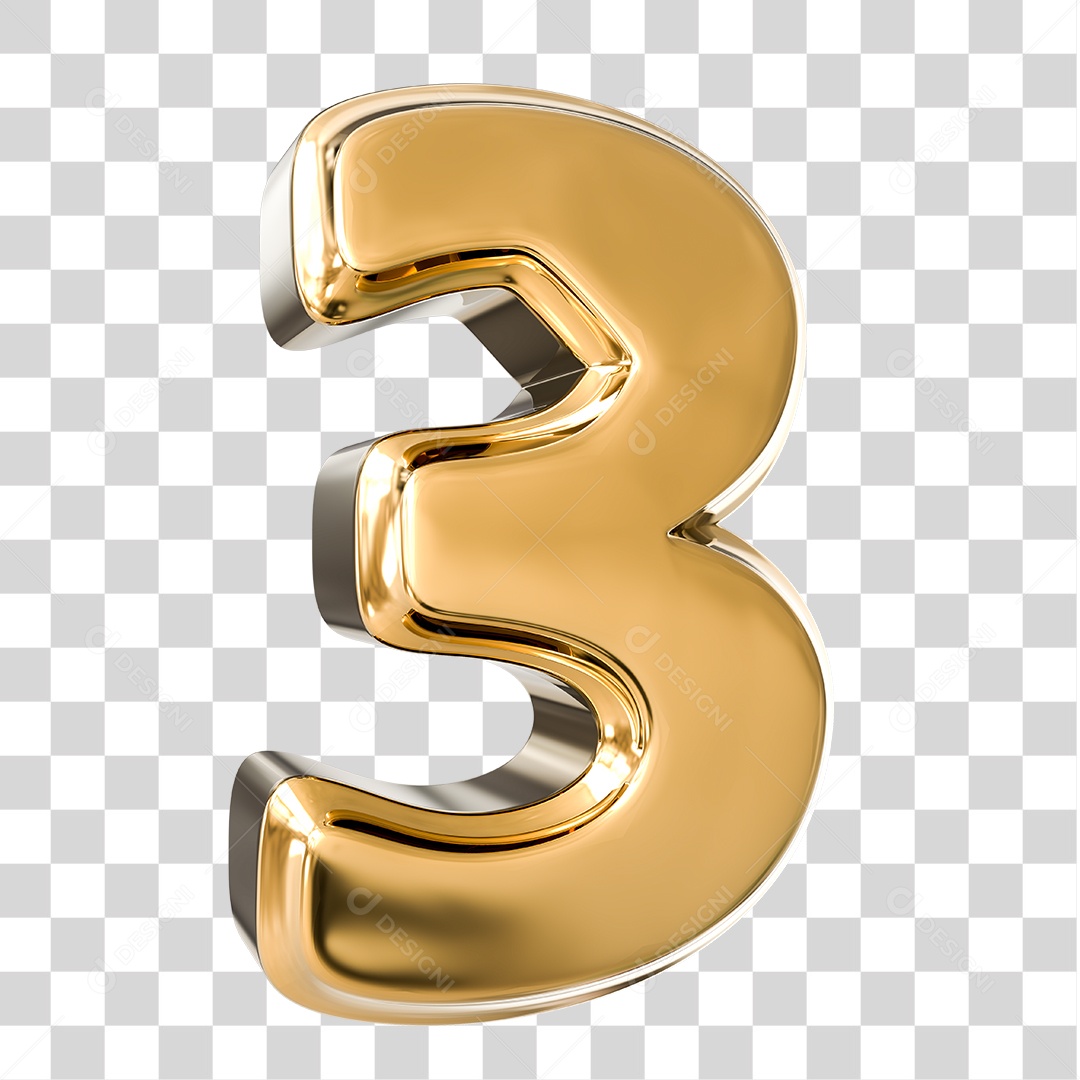 Elemento 3D Número 3 Dourado PNG Transparente Sem Fundo