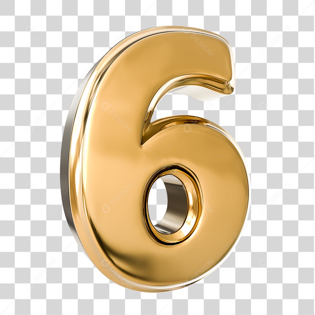 Elemento 3D Número 6 Dourado PNG Transparente Sem Fundo