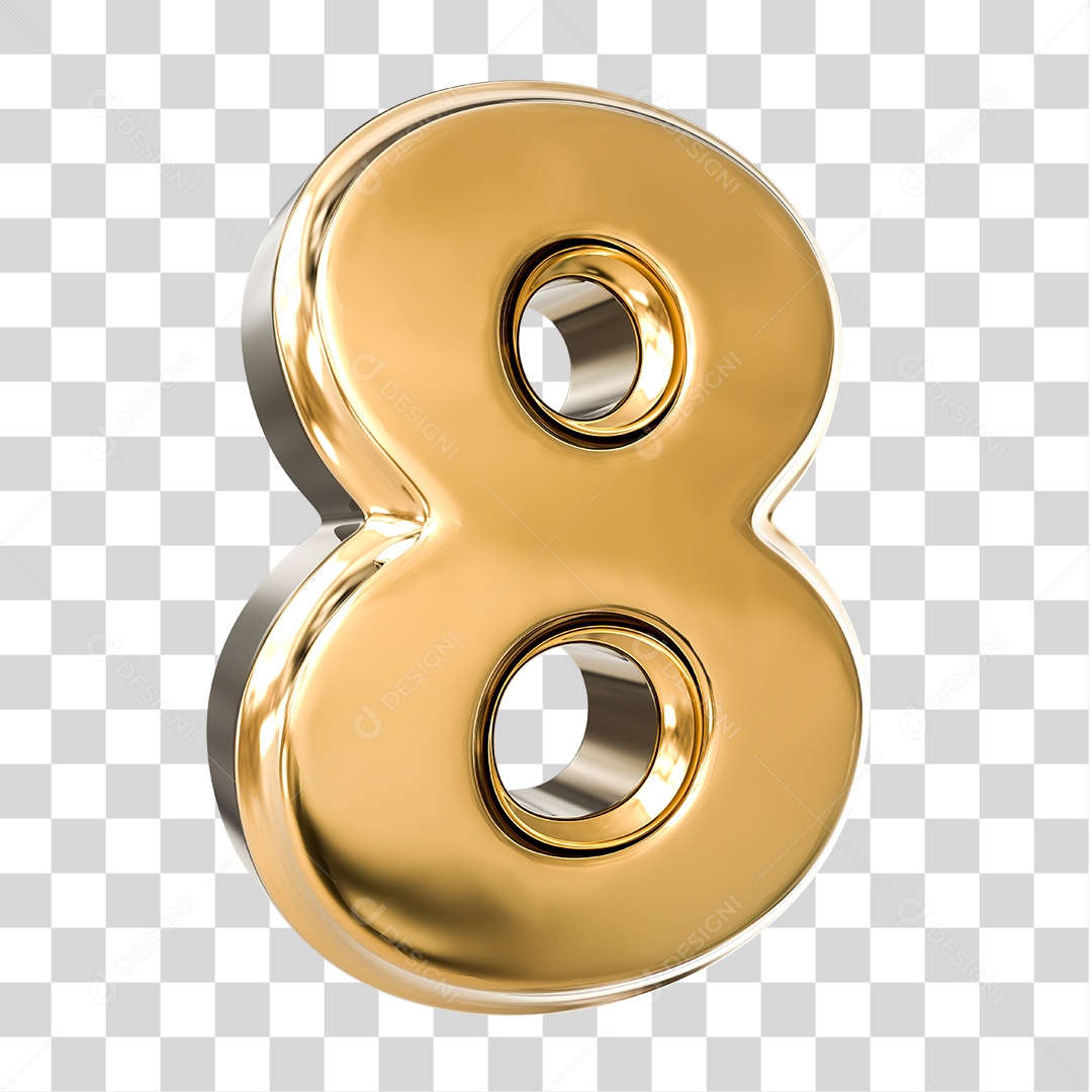 Elemento 3D Número 8 Dourado PNG Transparente Sem Fundo
