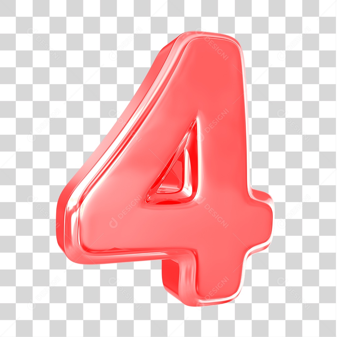 Elemento 3D Número 4 Vermelho PNG Transparente Sem Fundo