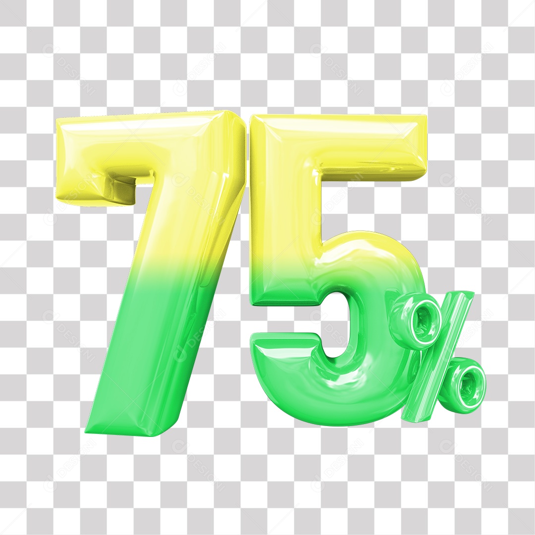 Elemento 3D Para Composição 75% De Descontos Verde e Amarelo PNG Transparente