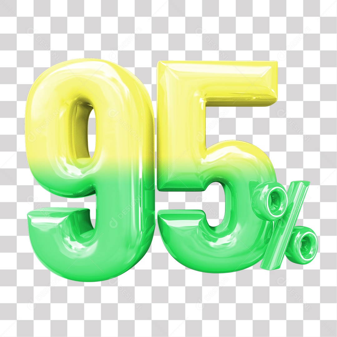 Elemento 3D Para Composição 95% De Descontos Verde e Amarelo PNG Transparente