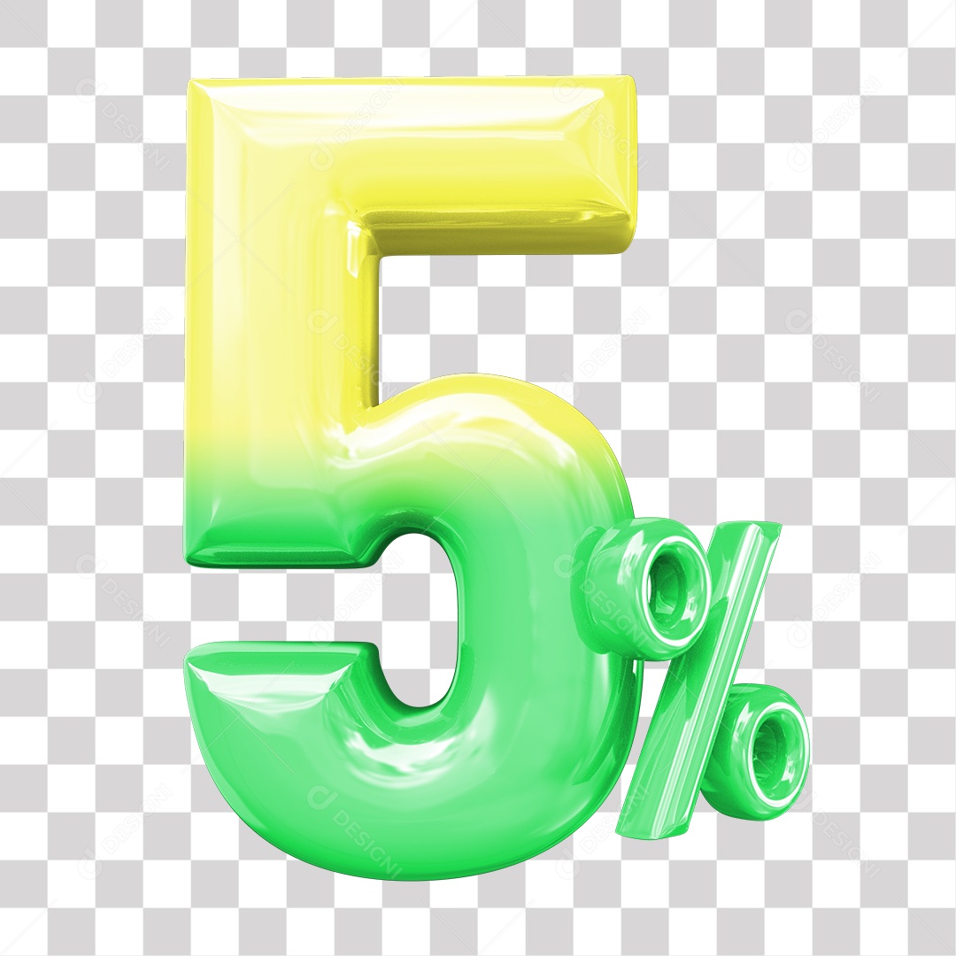 Elemento 3D Para Composição 5% De Descontos Verde e Amarelo PNG Transparente