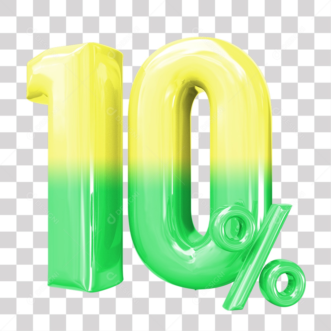 Elemento 3D Para Composição 10% De Descontos Verde e Amarelo PNG Transparente
