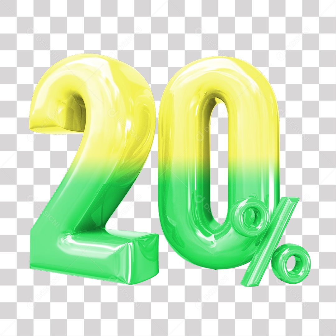 Elemento 3D Para Composição 20% De Descontos Verde e Amarelo PNG Transparente
