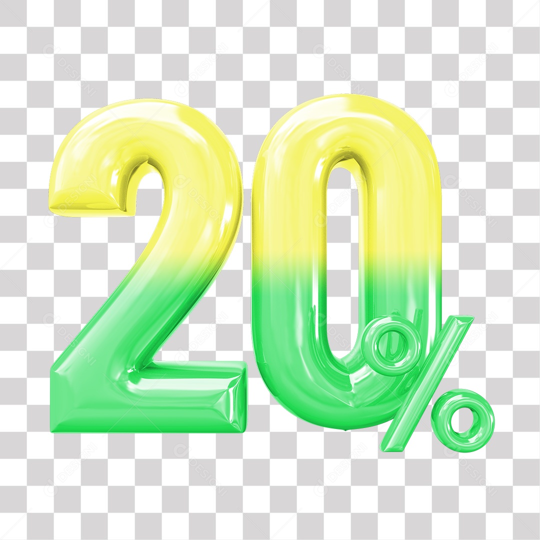 Elemento 3D Para Composição 20% De Descontos Verde e Amarelo PNG Transparente