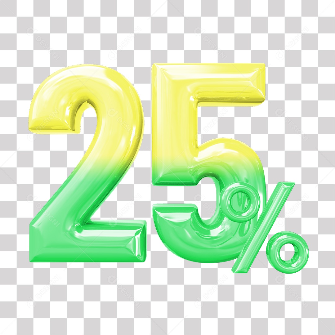 Elemento 3D Para Composição 25% De Descontos Verde e Amarelo PNG Transparente