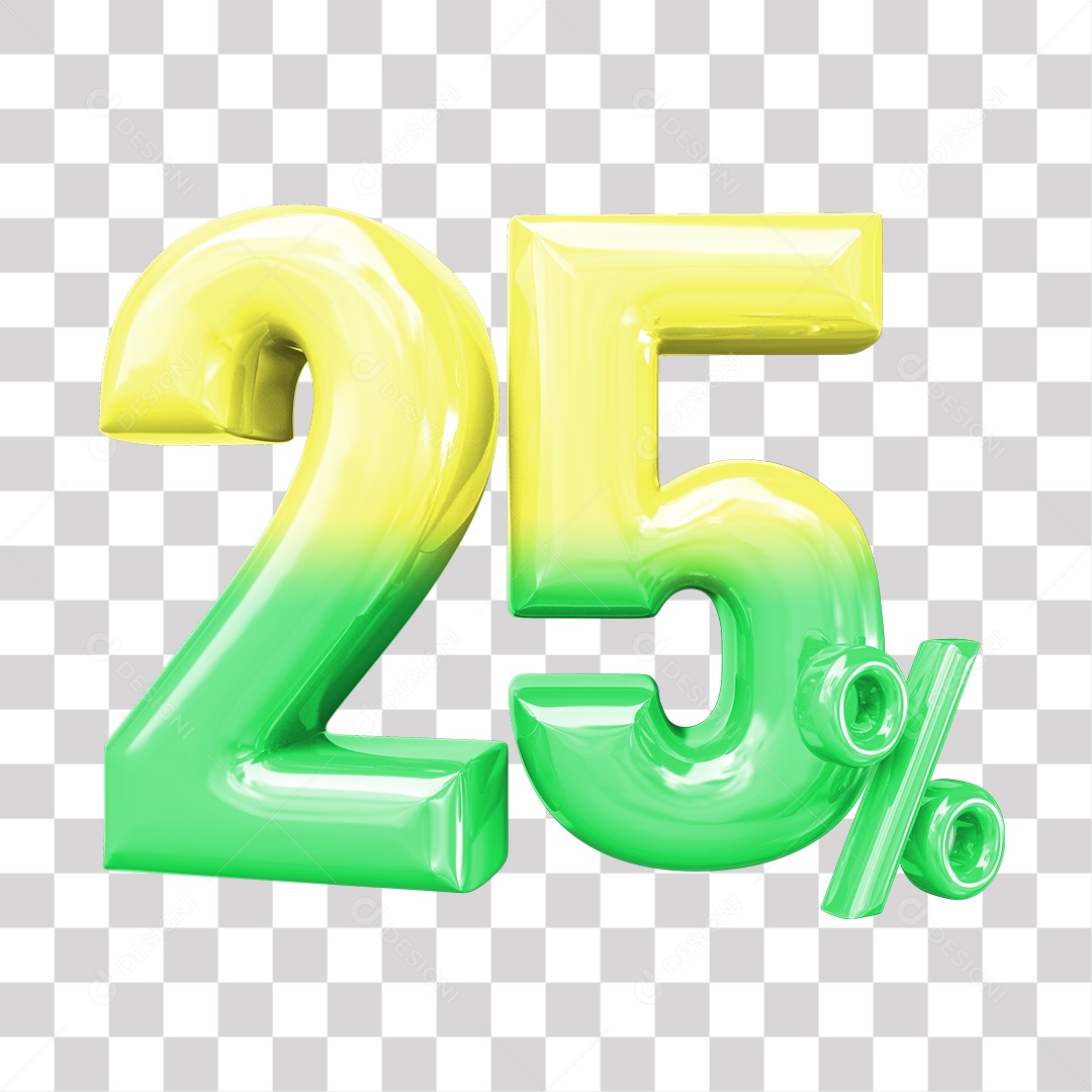 Elemento 3D Para Composição 25% De Descontos Verde e Amarelo PNG Transparente