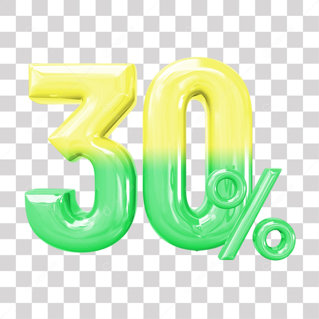 Elemento 3D Para Composição 30% De Descontos Verde e Amarelo PNG Transparente