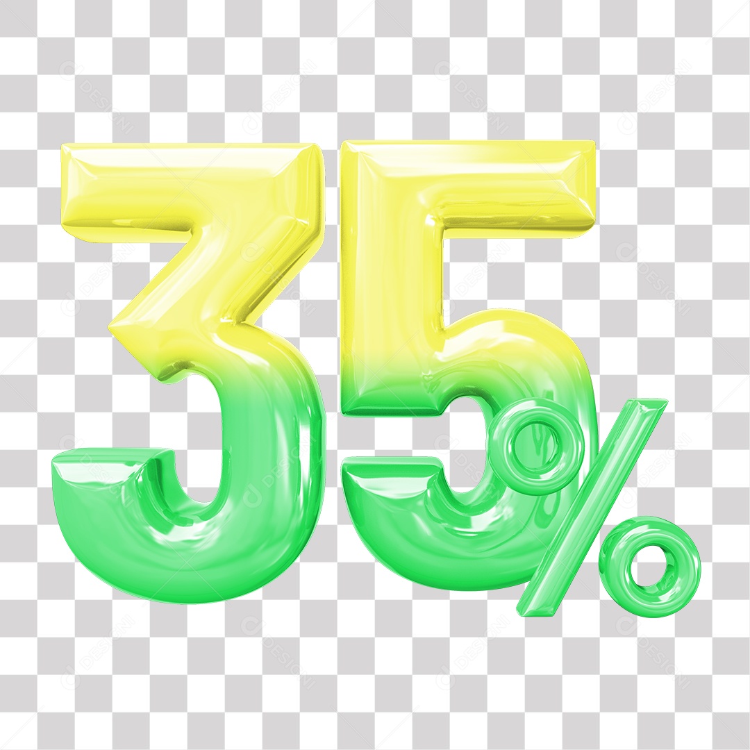 Elemento 3D Para Composição 35% De Descontos Verde e Amarelo PNG Transparente