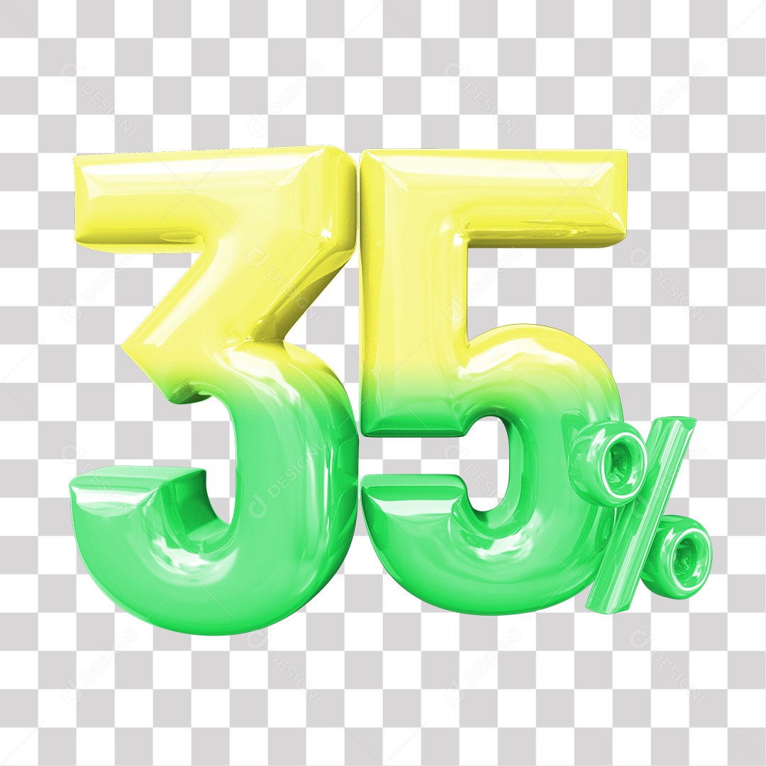 Elemento 3D Para Composição 35% De Descontos Verde e Amarelo PNG Transparente