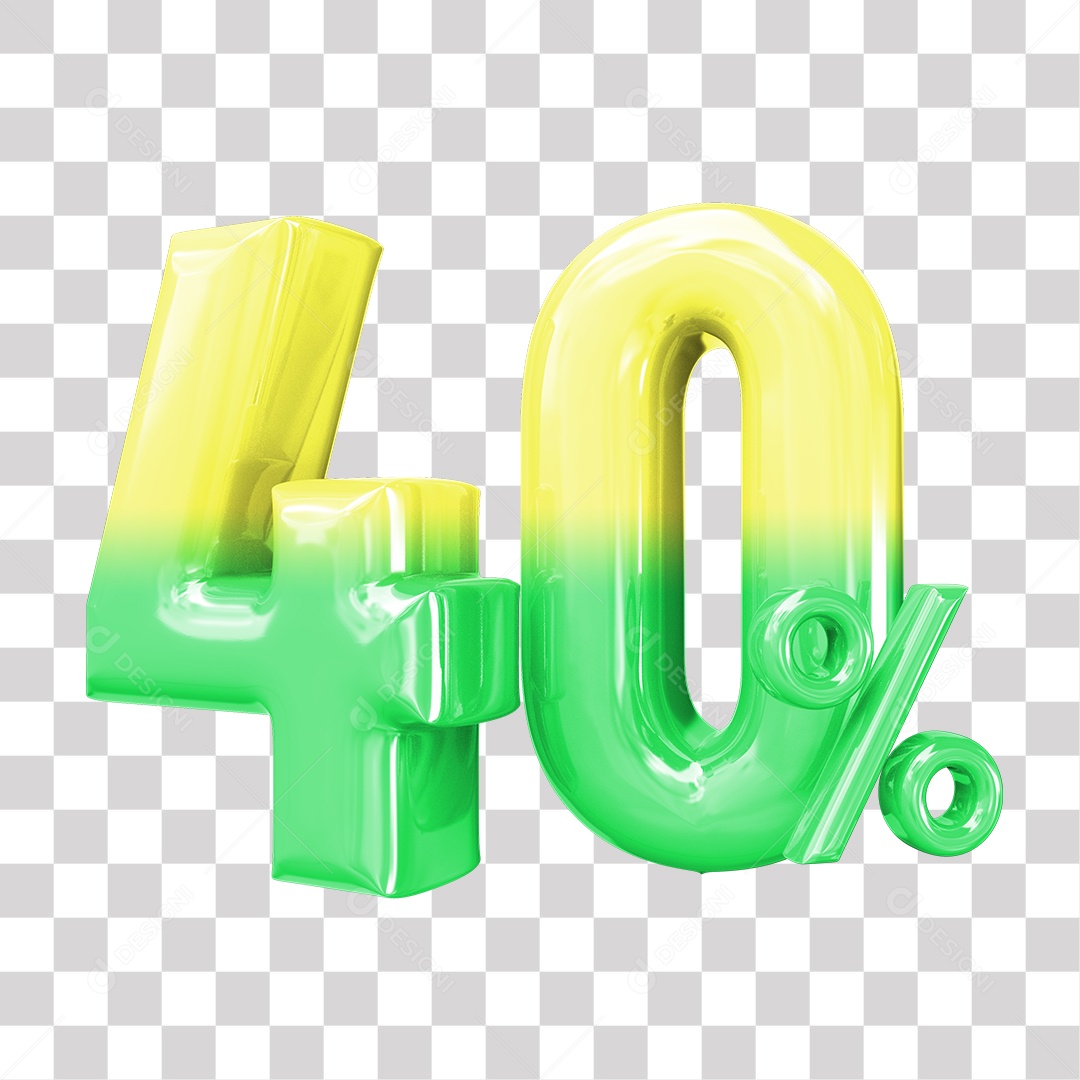 Elemento 3D Para Composição 40% De Descontos Verde e Amarelo PNG Transparente