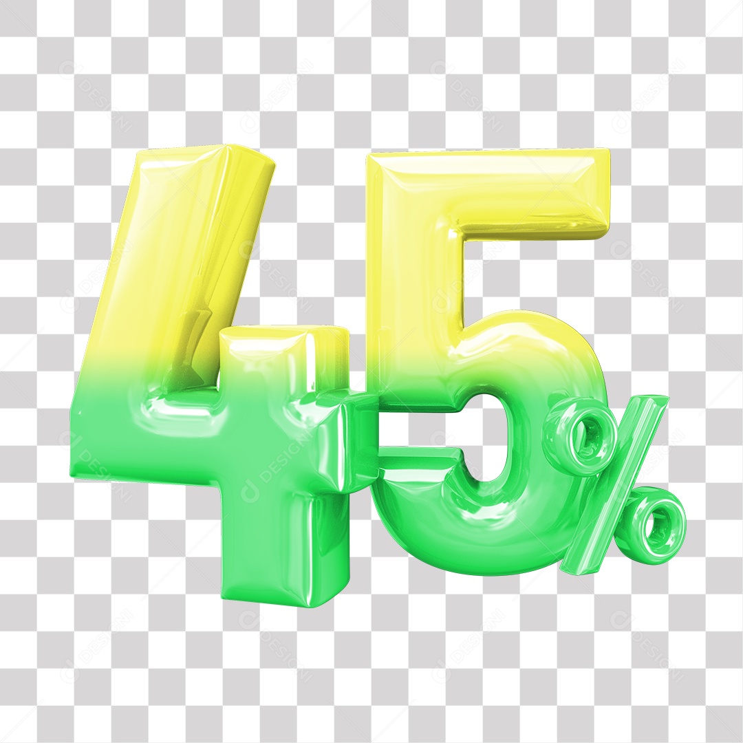 Elemento 3D Para Composição 45% De Descontos Verde e Amarelo PNG Transparente
