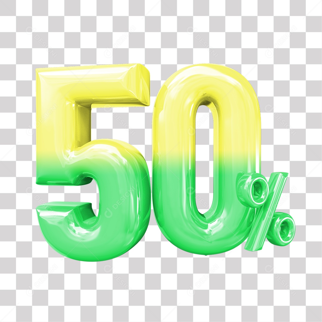 Elemento 3D Para Composição 50% De Descontos Verde e Amarelo PNG Transparente