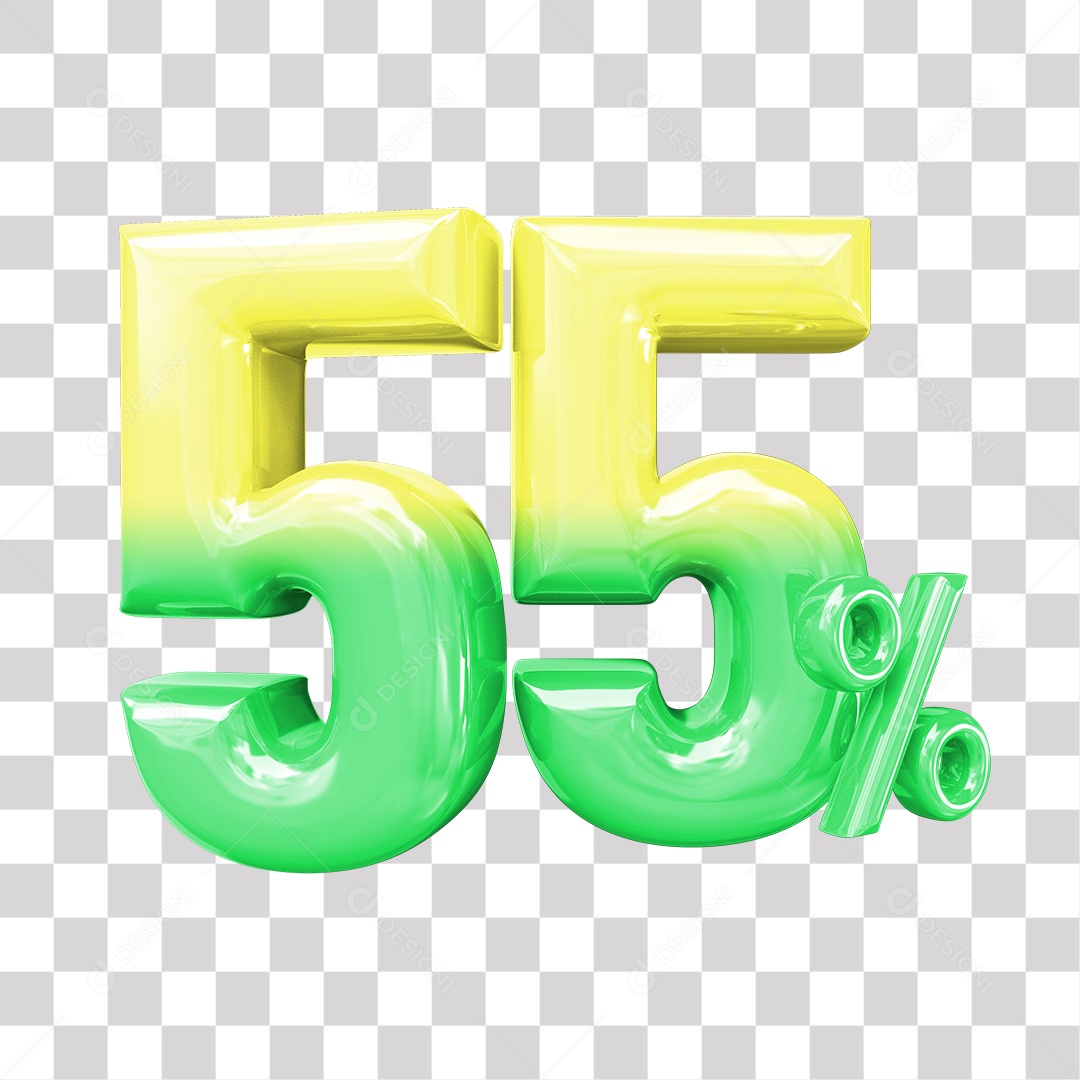 Elemento 3D Para Composição 55% De Descontos Verde e Amarelo PNG Transparente