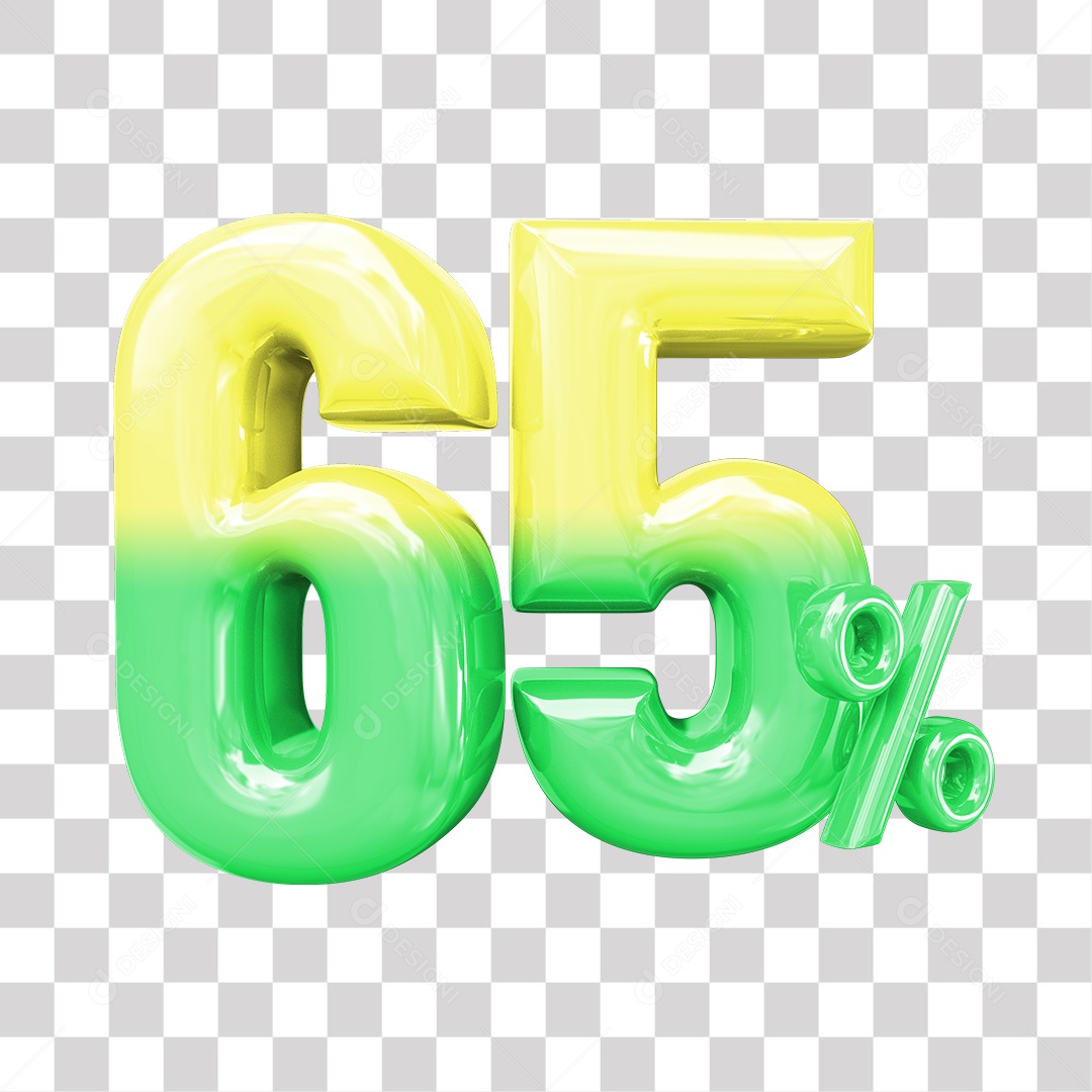 Elemento 3D Para Composição 65% De Descontos Verde e Amarelo PNG Transparente