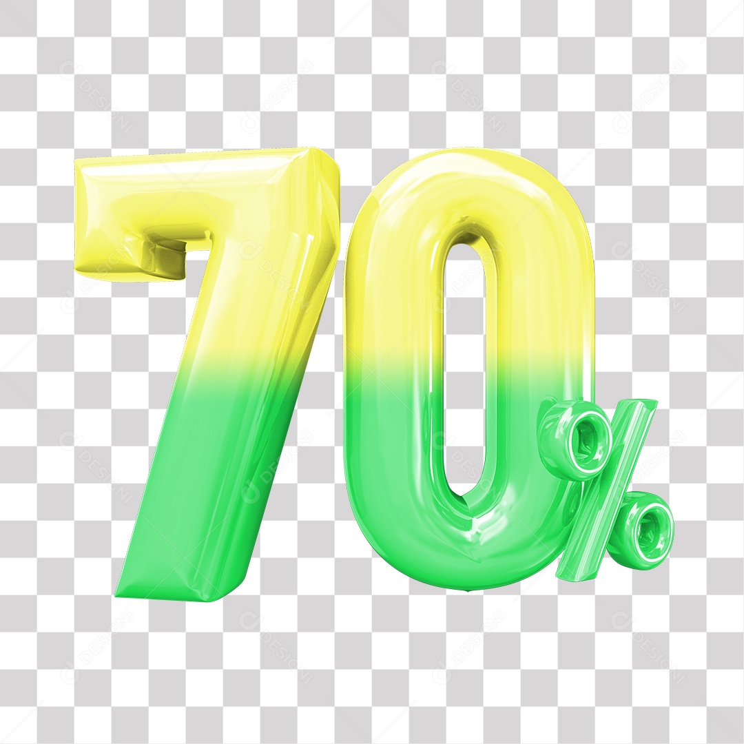 Elemento 3D Para Composição 70% De Descontos Verde e Amarelo PNG Transparente