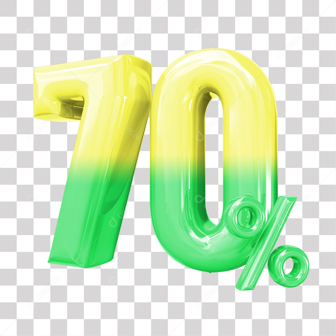 Elemento 3D Para Composição 70% De Descontos Verde e Amarelo PNG Transparente