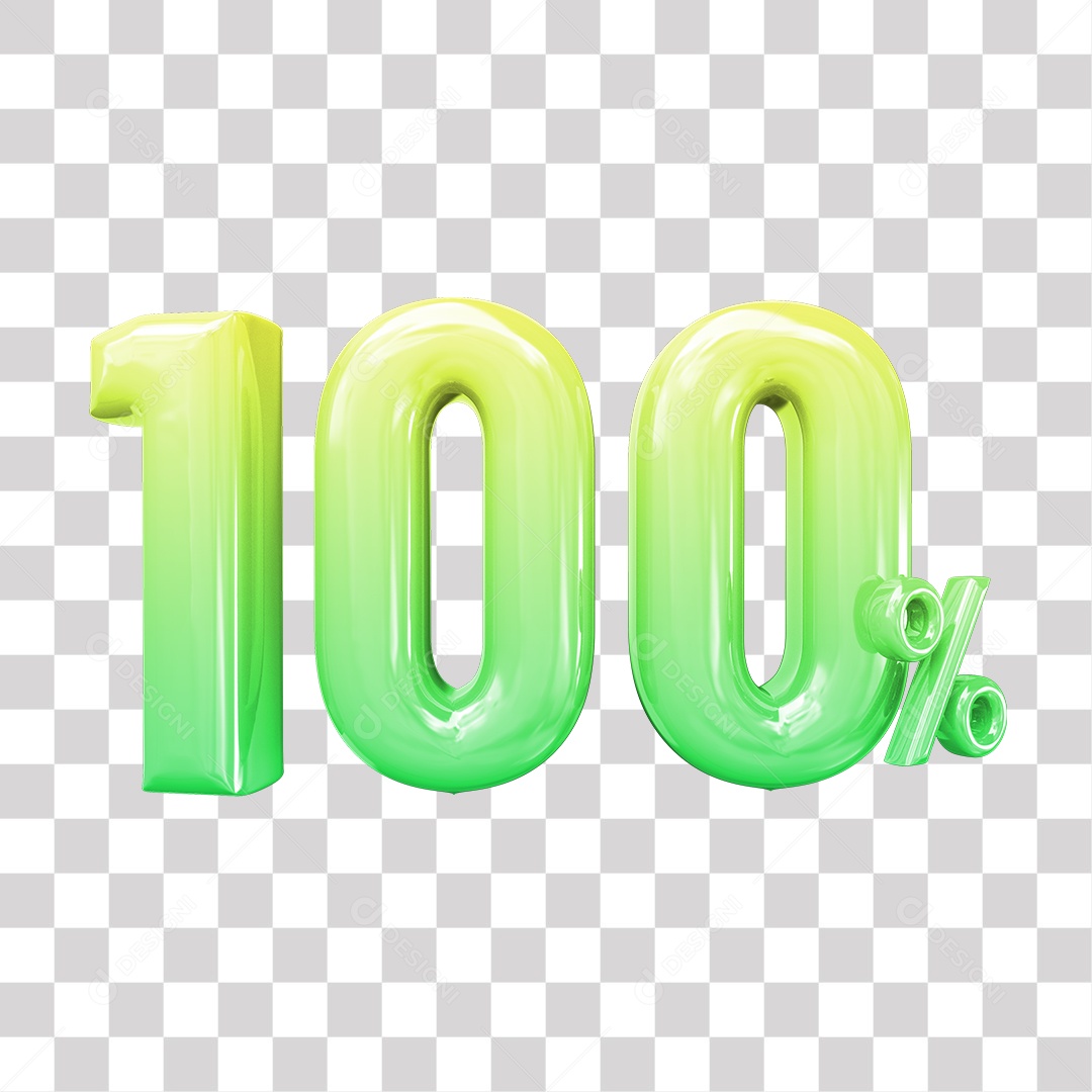 Elemento 3D Para Composição 100% De Descontos Verde e Amarelo PNG Transparente