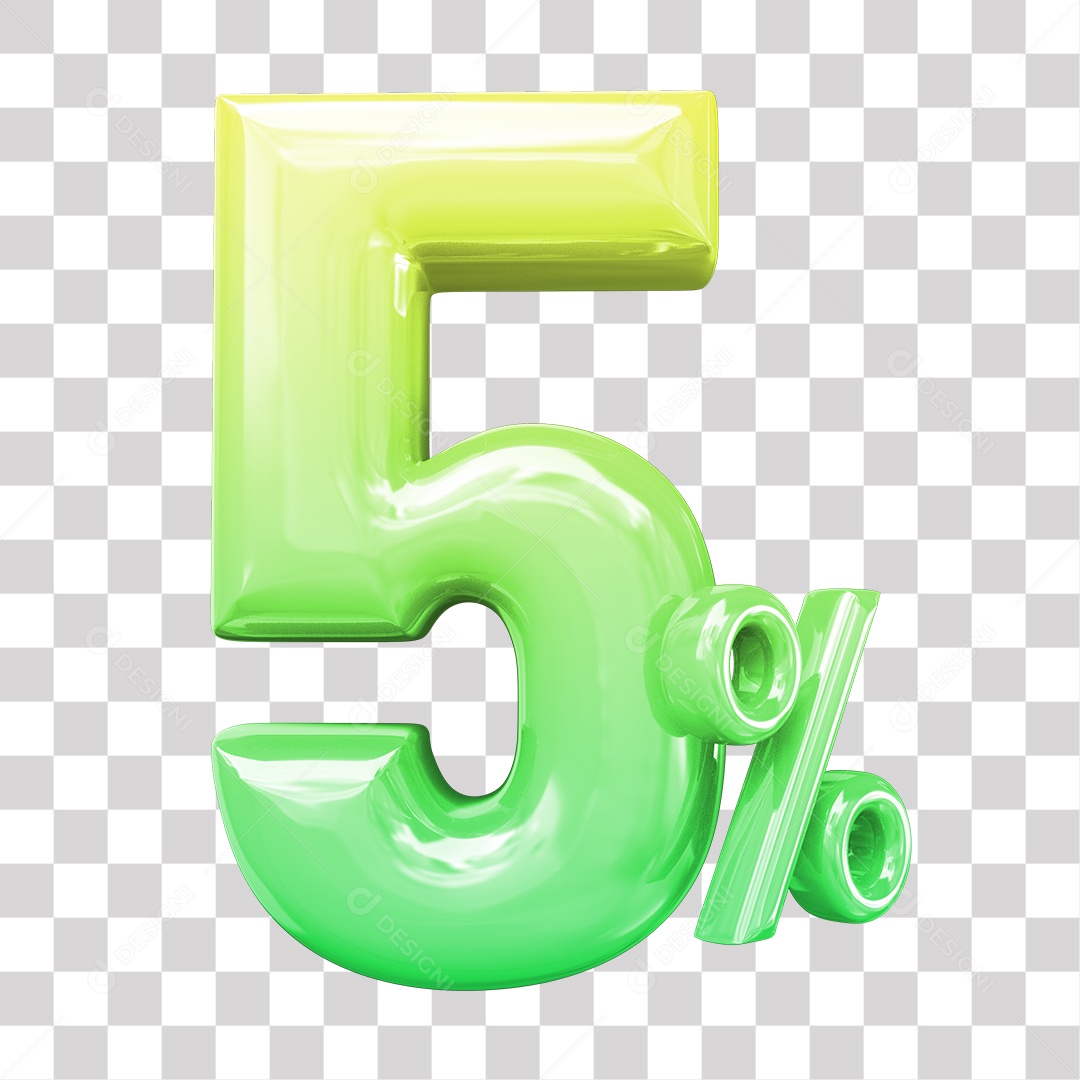 Elemento 3D Para Composição 5% De Descontos Verde e Amarelo PNG Transparente