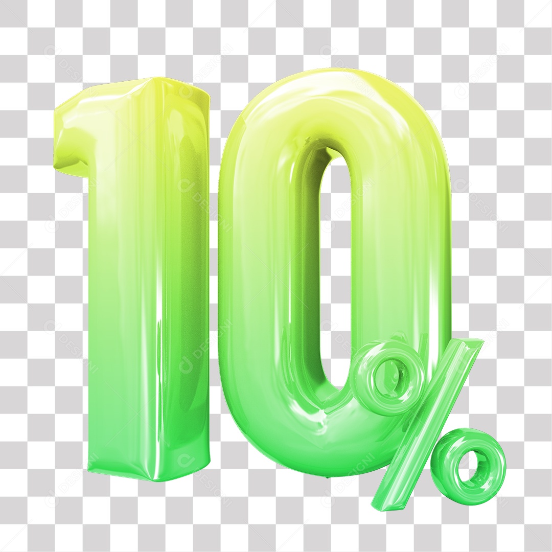 Elemento 3D Para Composição 10% De Descontos Verde e Amarelo PNG Transparente