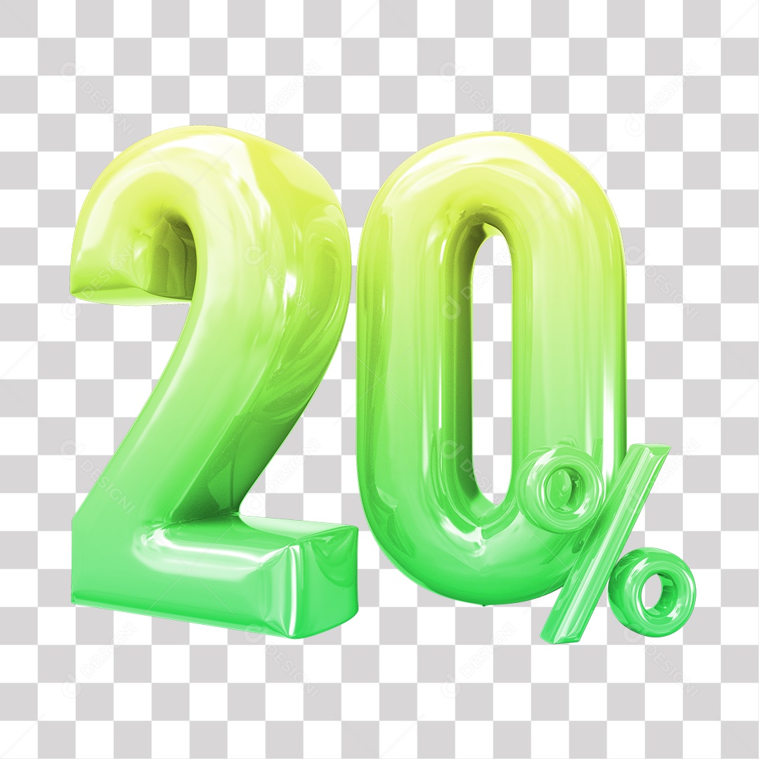 Elemento 3D Para Composição 20% De Descontos Verde e Amarelo PNG Transparente