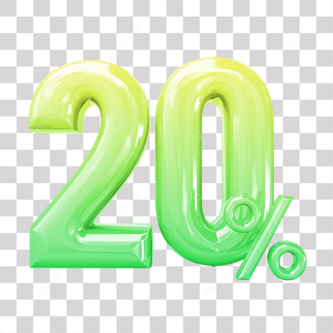 Elemento 3D Para Composição 20% De Descontos Verde e Amarelo PNG Transparente