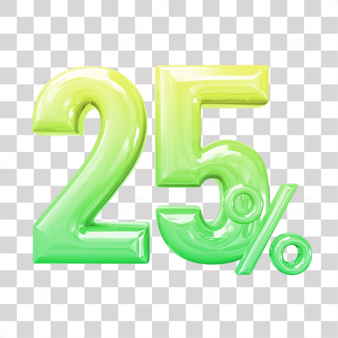 Elemento 3D Para Composição 25% De Descontos Verde e Amarelo PNG Transparente