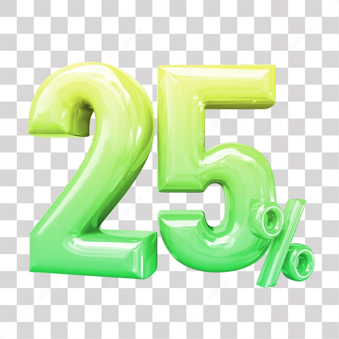 Elemento 3D Para Composição 25% De Descontos Verde e Amarelo PNG Transparente