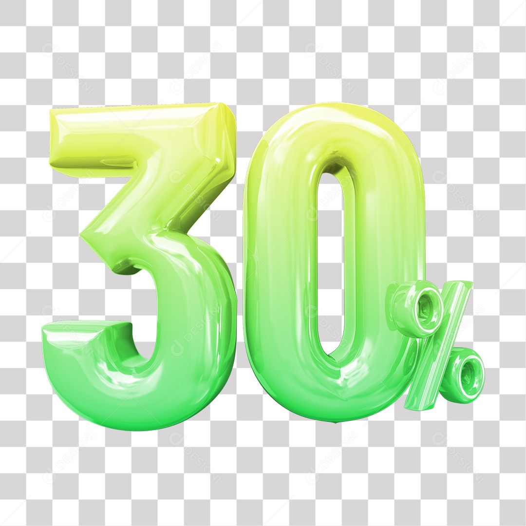 Elemento 3D Para Composição 30% De Descontos Verde e Amarelo PNG Transparente
