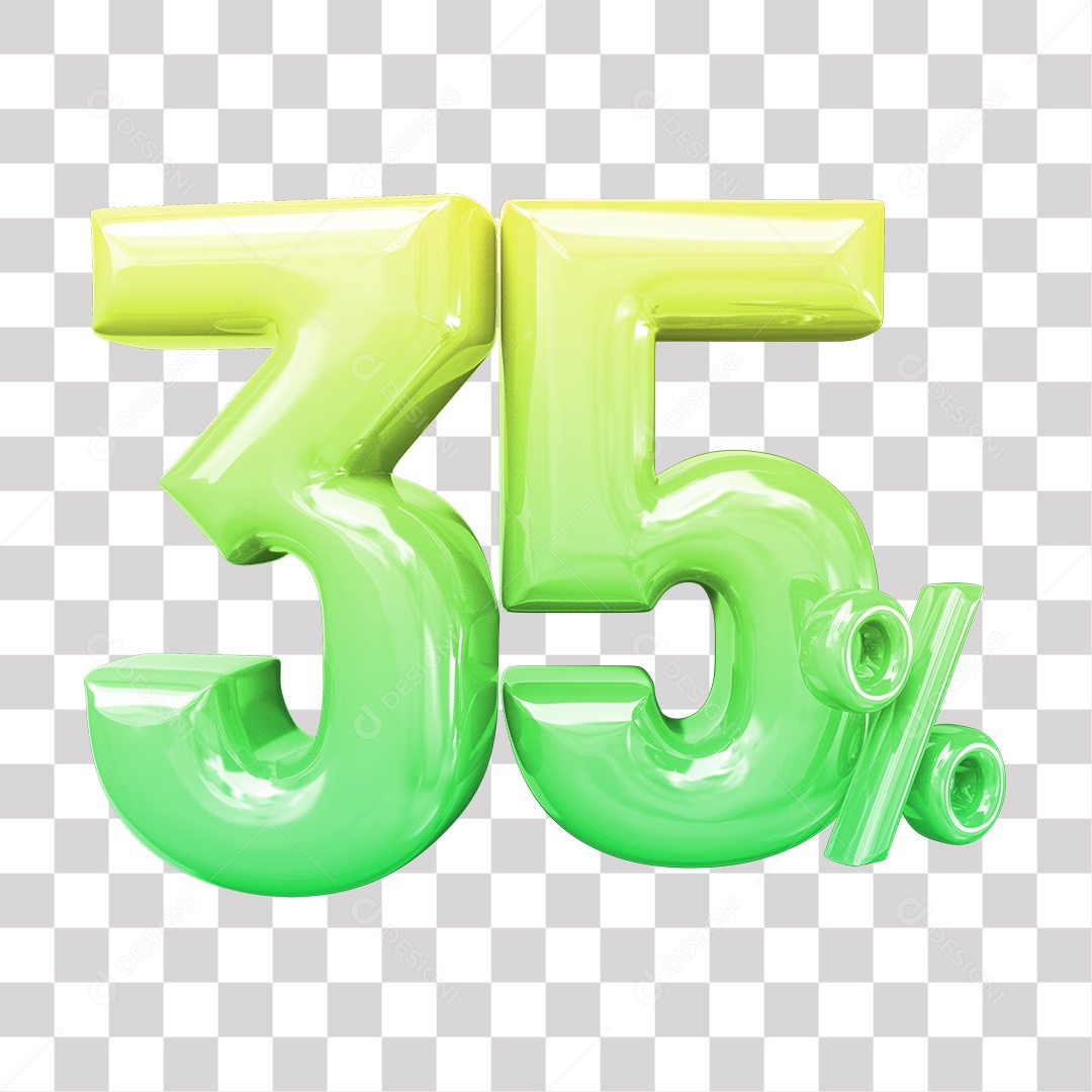 Elemento 3D Para Composição 35% De Descontos Verde e Amarelo PNG Transparente