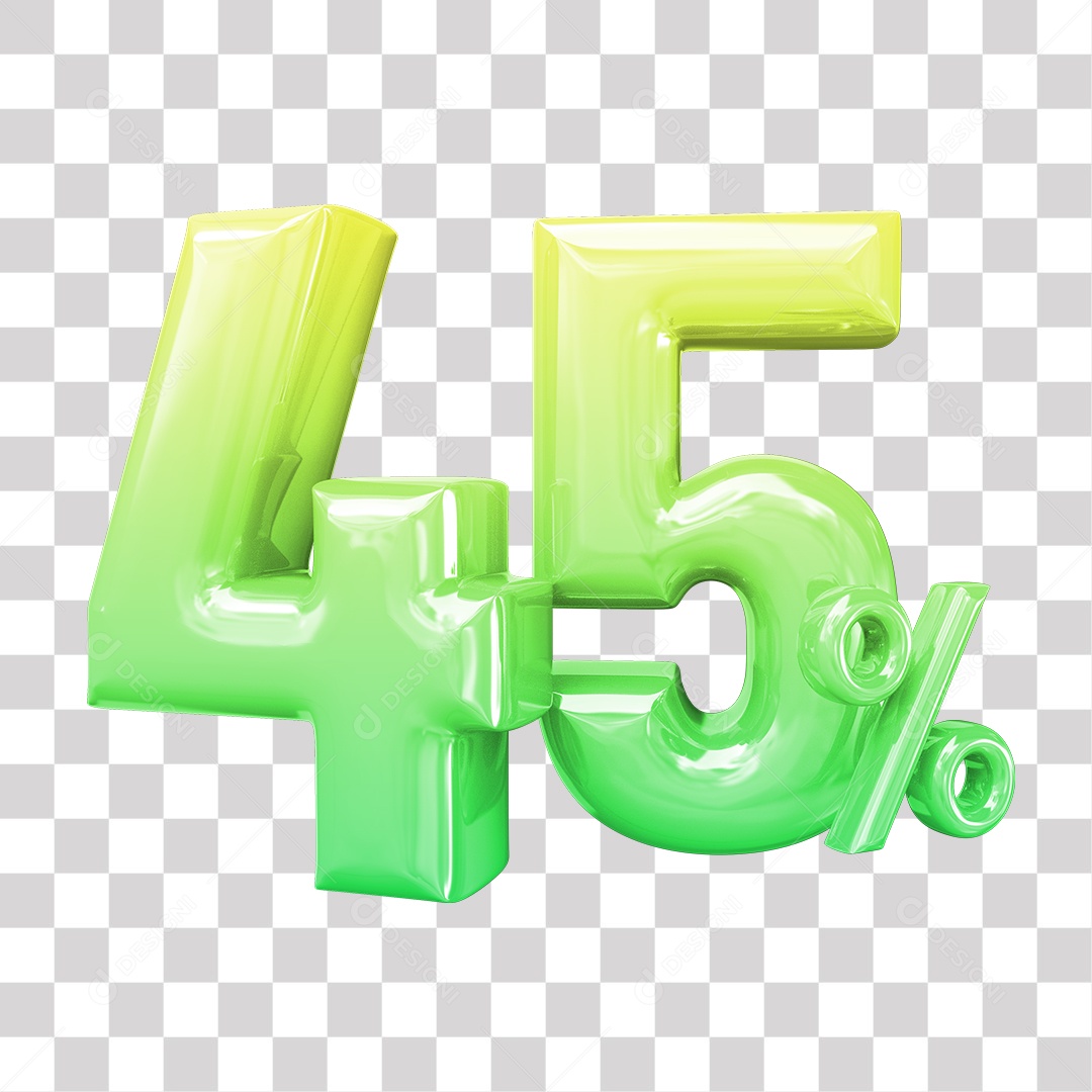 Elemento 3D Para Composição 45% De Descontos Verde e Amarelo PNG Transparente