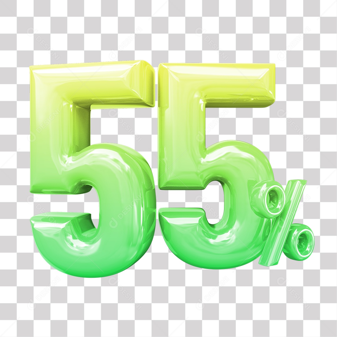 Elemento 3D Para Composição 55% De Descontos Verde e Amarelo PNG Transparente