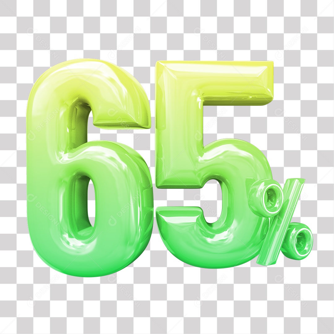 Elemento 3D Para Composição 65% De Descontos Verde e Amarelo PNG Transparente