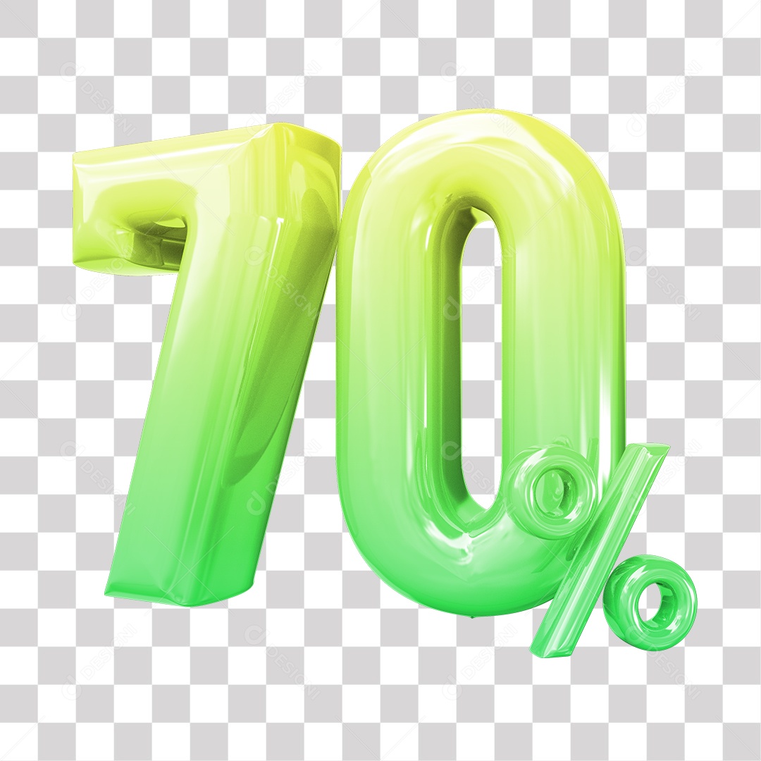 Elemento 3D Para Composição 70% De Descontos Verde e Amarelo PNG Transparente